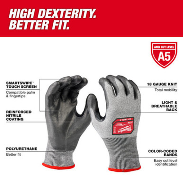 Milwaukee 48-73-8754E Cut Level 5 High Dexterity Polyurethane Dipped Gloves - XXL (Pack of 144)