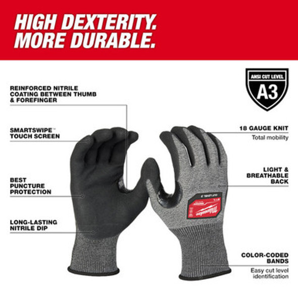 Milwaukee 48-73-7131E Cut Level 3 High-Dexterity Nitrile Dipped Gloves - M (Pack of 144)