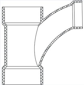 ABS DWV Reducing Combination Wye & 1/8 Bend (HUB x HUB x HUB)