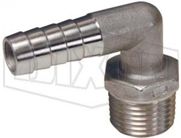 1290404SS - Male NPT x Hose Barb 90° Elbow