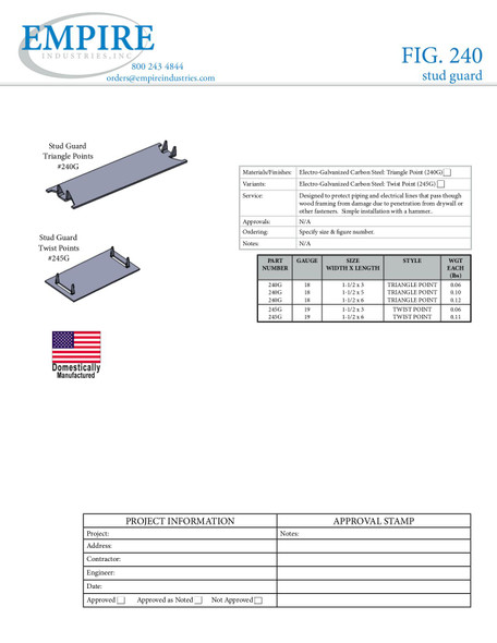 Fig. 240 Stud Guard, Triangle Point Submittal