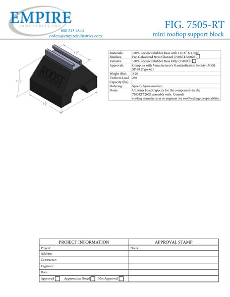 Fig. 7505-RT Mini Rooftop Support Block Submittal