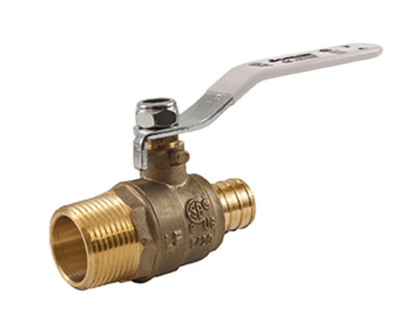 Lead Free Brass Ball Valve, 2 Piece, Threaded MIP x Crimp Pex Connection, Dezincification Resistant Brass, 400 WOG