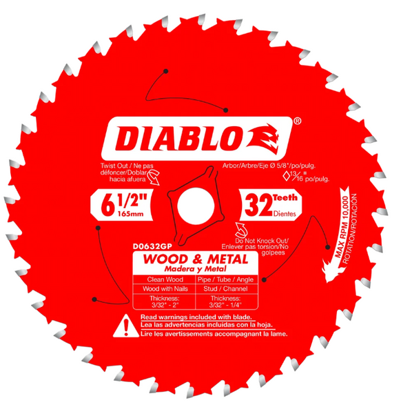 6-1/2 in. x 32 Tooth Wood & Metal Carbide Saw Blade