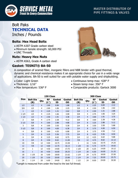 150# Bolt Paks Spec Sheet