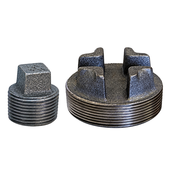 Black malleable iron threaded pipe plugs, Figure 3110 / 3111 / 3112, Class 150 with male npt threads