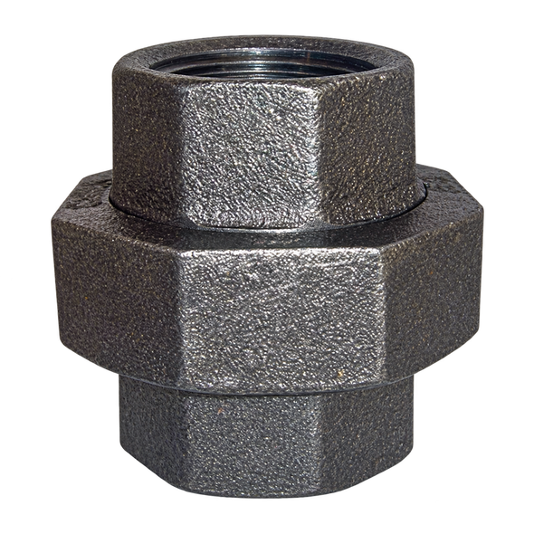 Black malleable iron brass-seat union, Figure 3463, Class 150 with union nut