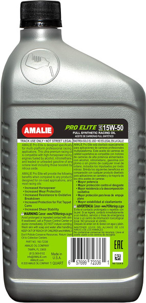 AMALIE Pro Elite Full Synthetic Racing Oil 15W-50 Motor Oil (160-72336-56) 1 Quart Bottle, Pack of 12