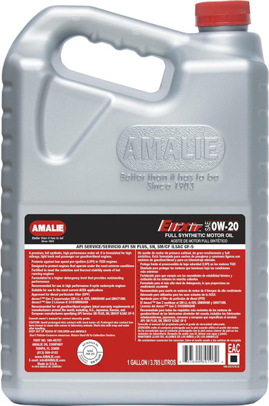 AMALIE Elixir 0W-20 dexos1 Full Synthetic Motor Oil (160-65757-36) 1 Gallon Bottle, Pack of 4