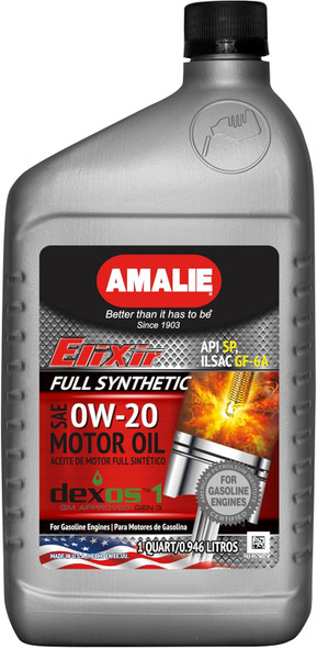 AMALIE Elixir 0W-20 dexos1 Full Synthetic Motor Oil (160-65756-56) 1 Quart Bottle, Pack of 12