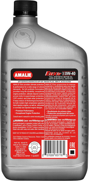 AMALIE Elixir 0W-40 Full Synthetic Motor Oil (160-65776-56) 1 Quart Bottle, Pack of 12