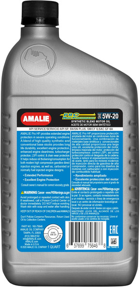 AMALIE Pro High Performance Synthetic Blend 5W-20 Motor Oil (160-75646-56) 1 Quart Bottle, Pack of 12