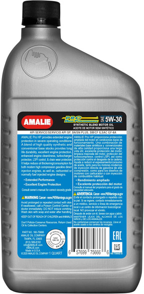 AMALIE Pro High Performance Synthetic Blend 5W-30 Motor Oil (160-75666-56) 1 Quart, Pack of 12