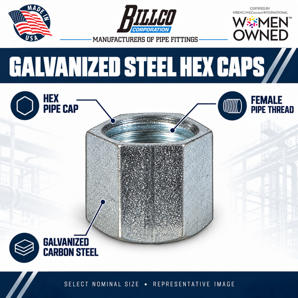 Billco Galvanized Steel Hex Caps feature graphic