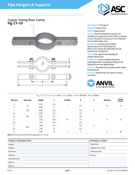CT-121 Copper Tubing Riser Clamp