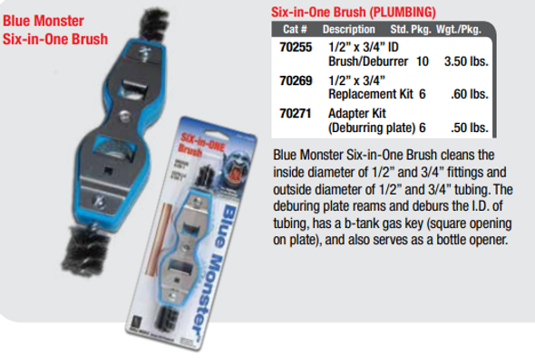 Blue Monster Six-in-One Tube Brush Spec Sheet