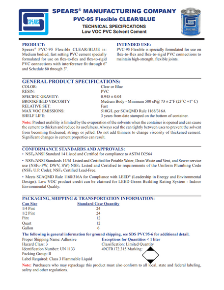 PVC-95 Flexible Blue Solvent Cement Spec Sheet PVC-95 Flexible Blue Solvent Cement Spec Sheet
