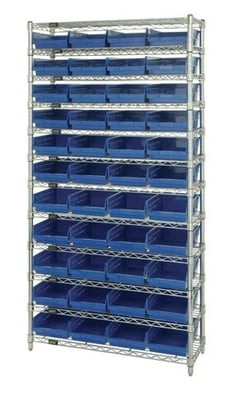 CHROME WIRE SHELVING UNITS WITH SHELF BINS - HWR12-107-B