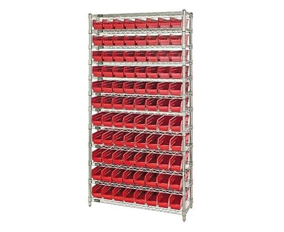 CHROME WIRE SHELVING UNITS WITH SHELF BINS - HWR12-101-R