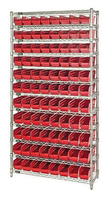 CHROME WIRE SHELVING UNITS WITH SHELF BINS - HWR12-103-R