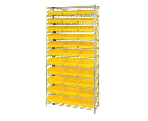 CHROME WIRE SHELVING UNITS WITH SHELF BINS - HWR12-109-Y