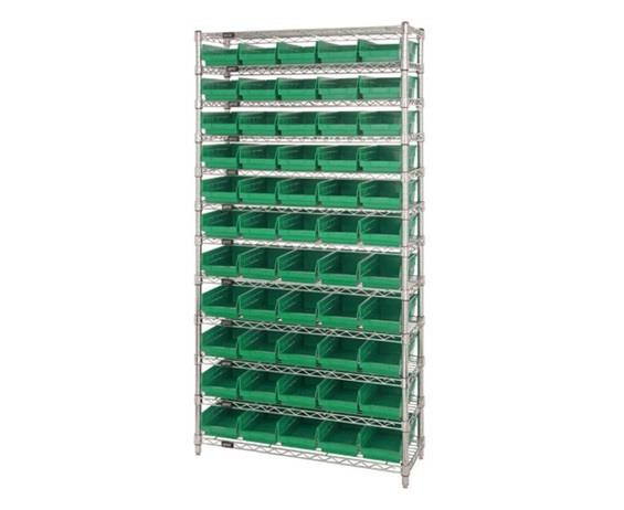 CHROME WIRE SHELVING UNITS WITH SHELF BINS - HWR12-102-G