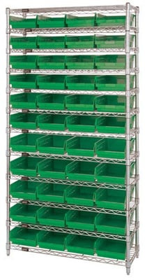 CHROME WIRE SHELVING UNITS WITH SHELF BINS - HWR12-107-G