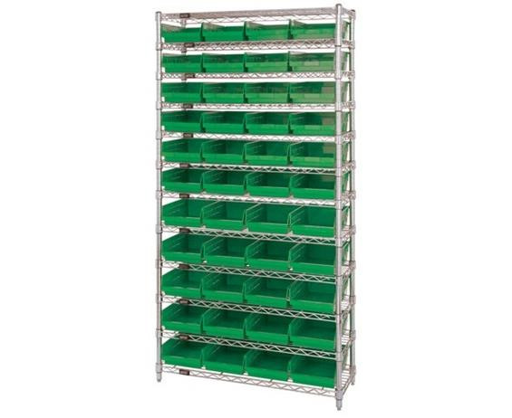 CHROME WIRE SHELVING UNITS WITH SHELF BINS - HWR12-108-G