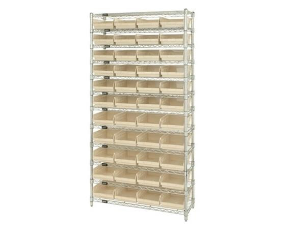 CHROME WIRE SHELVING UNITS WITH SHELF BINS - HWR12-107-I