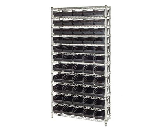CHROME WIRE SHELVING UNITS WITH SHELF BINS - HWR12-102-BK