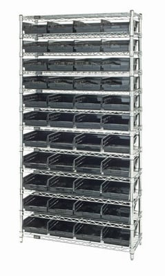 CHROME WIRE SHELVING UNITS WITH SHELF BINS - HWR12-107-BK