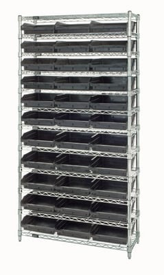CHROME WIRE SHELVING UNITS WITH SHELF BINS - HWR12-109-BK