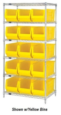 CHROME WIRE SHELVING UNITS WITH HULK CONTAINERS - HWR6-973-B