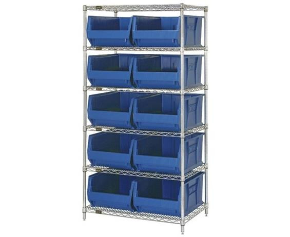 CHROME WIRE SHELVING UNITS WITH HULK CONTAINERS - HWR6-974-B