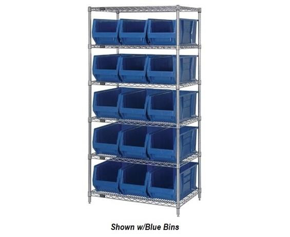 CHROME WIRE SHELVING UNITS WITH HULK CONTAINERS - HWR6-953-R