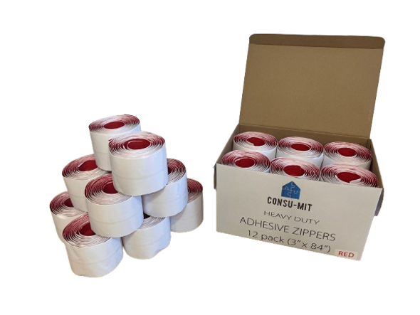 Heavy-Duty Adhesive Red Zippers - 12 Pack Box