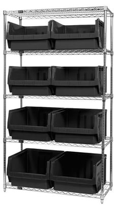 Chrome Wire Shelving Units With Magnum Bins - HWR5-543-BK