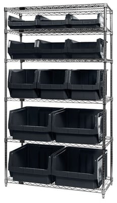 Chrome Wire Shelving Units With Magnum Bins - HWR6-13-MIX-BK