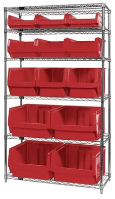 Chrome Wire Shelving Units With Magnum Bins - HWR6-13-MIX-R