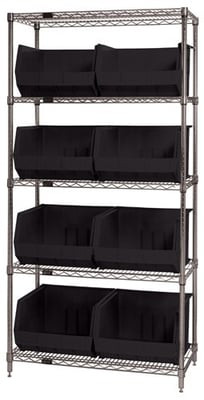 Chrome Wire Shelving Units With Ultra Bins - HWR5-270-BK