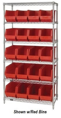 Chrome Wire Shelving Units With Ultra Bins - HWR6-265-BK