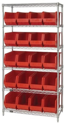 Chrome Wire Shelving Units With Ultra Bins - HWR6-265-R