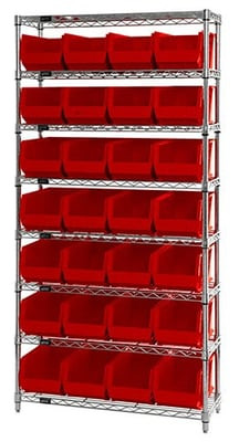 Chrome Wire Shelving Units With Ultra Bins - HWR8-240-R