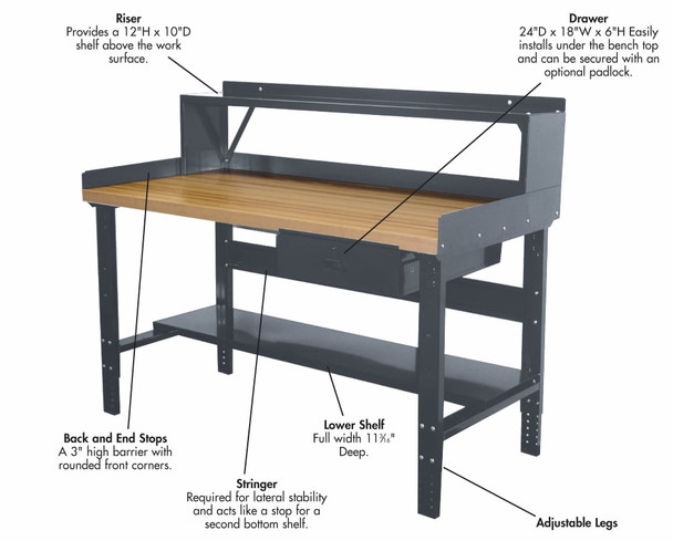 Heavy-Duty Adjustable Leg Workbench Accessories