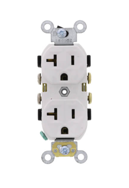White Heavy Duty Commercial Duplex Receptacle Indented