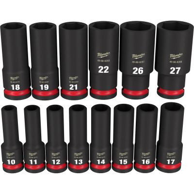 Milwaukee Tool 14PCSHOCKWAVE Impact Duty 1/2" Drive Metric Deep 6 Point Socket Set