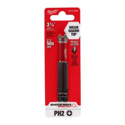 Milwaukee Tool SHOCKWAVE Impact Duty 3-1/2" PH2 Bit 2PK
