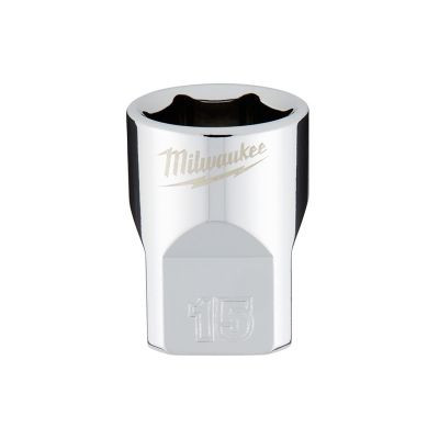 Milwaukee Tool 3/8" Drive 15mm Metric 6-Point Socket with FOUR FLAT Sides, Vanadium Steel, Chrome