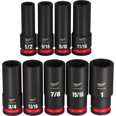 Milwaukee Tool 9PC SHOCKWAVE Impact Duty 1/2" Drive SAE Deep 6 Point Socket Set