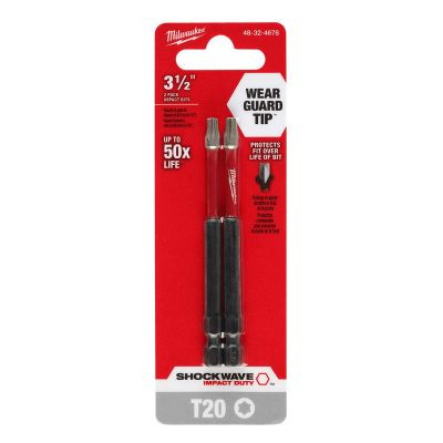 Milwaukee Tool SHOCKWAVE Impact Duty 3-1/2" T20 Bit 2PK